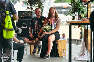 A wedding ceremony taking place on the mainstage of Wacken Open Air 2026