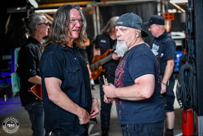 Skyline founding members Andreas "Gösy" Schlüter and Thomas Jensen together at Wacken Open Air 2026.