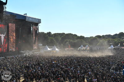 Wide shot of the crowd forming a circle pit during Lamb of God's set at Wacken Open Air 2026