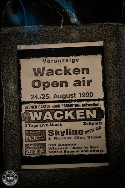 Original poster from the very first Wacken Open Air in 1990, displayed on backstage during the 2026 edition.