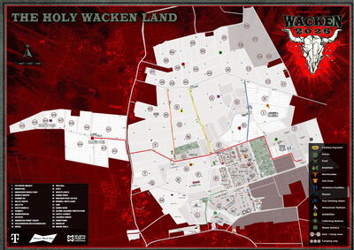 Official site map of Wacken Open Air 2026, showing stages, camping areas and facilities.