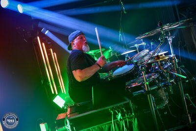 Andreas "Gösy" Schlüter, founding drummer of Skyline, performing at Wacken Open Air 2026.
