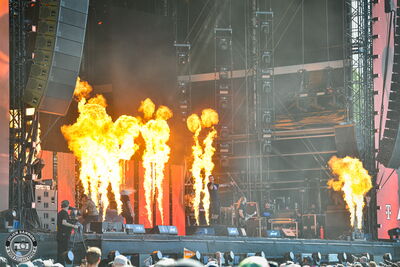 Flamethrowers erupting on stage during Lamb of God's set at Wacken Open Air 2026