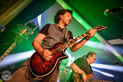 Skyline's guitarist in full performance at the Landgasthof for Wacken Open Air 2026.