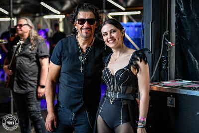Skyline guitarist Joey with guest vocalist Jennifer Haben during soundcheck at Wacken Open Air 2026.