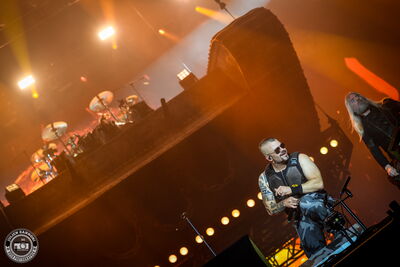 Sabaton performing with pyrotechnics at Wacken Open Air 2026