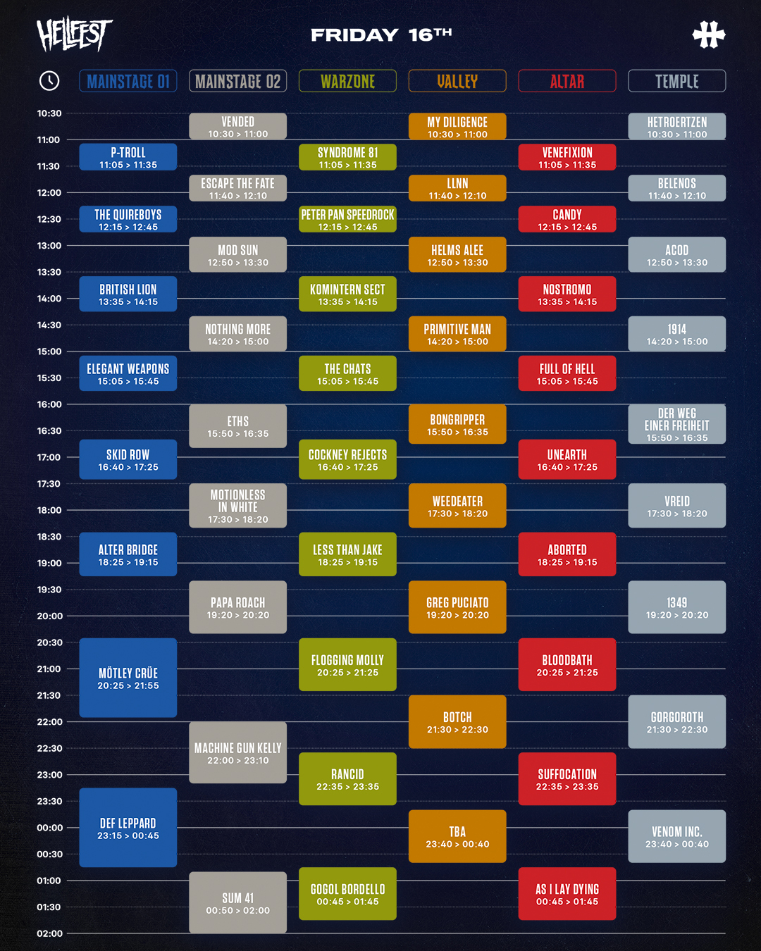Running order duHellfest pour le 16 juin 2023